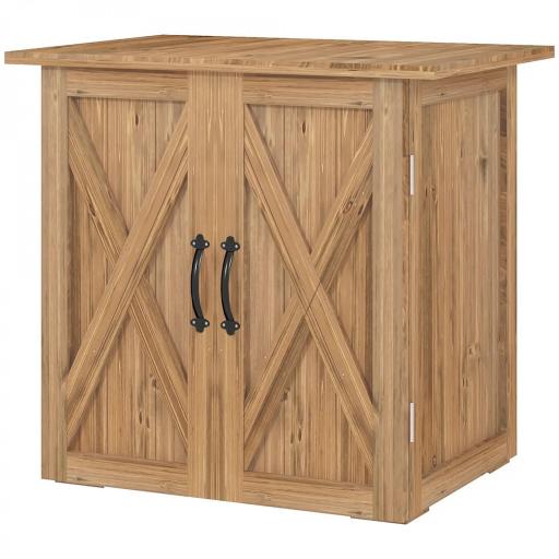 Caseta de Jardín Exterior de Madera con 2 Puertas Magnéticas para Almacenamiento de Herramientas 77x55x72 cm Marrón [8]