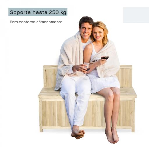 Banco de Jardín con Baúl de Almacenaje y Respaldo Carga 250 kg para Patio Terraza Balcón 115x45x75 cm Natural [3]