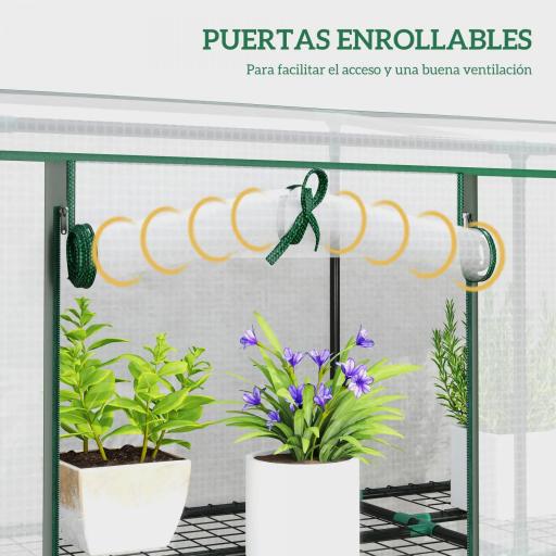 Invernadero de Exterior de 3 Niveles con Puerta Enrollable con Cremallera 9 Estantes Cubierta de PE 215x46x151cm Blanco [4]