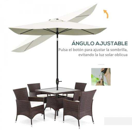Parasol de Terraza Exterior 3x2 m con Ángulo Ajustable Mástil de Aluminio y Protección UV 50+ Beige [5]