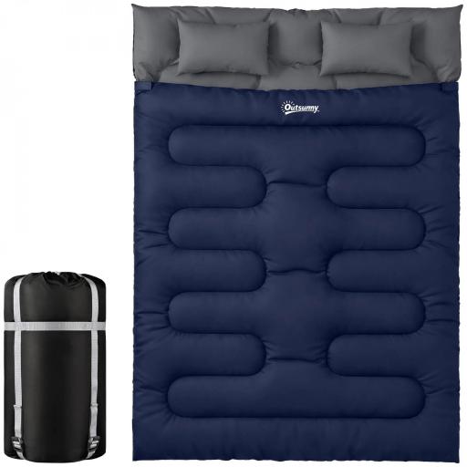 Saco de Dormir Doble para Adultos Tamaño Queen para 2 Personas con 2 Almohadas y Bolsa Transporte Azul Oscuro [7]