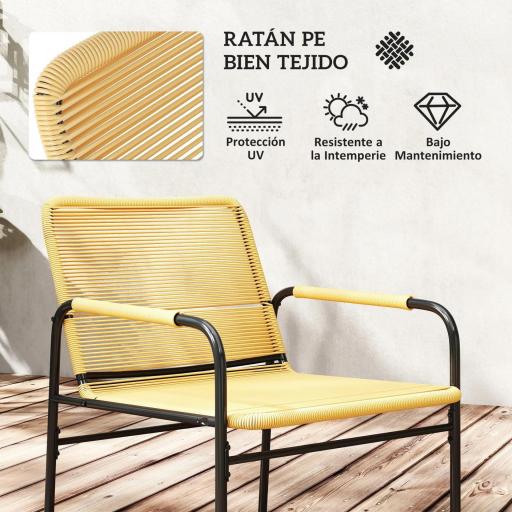 Conjunto de Muebles de Jardín de Ratán Sintético con 2 Sillas con Cojines Extraíbles y Mesa con Tablero de Metal Natural [6]