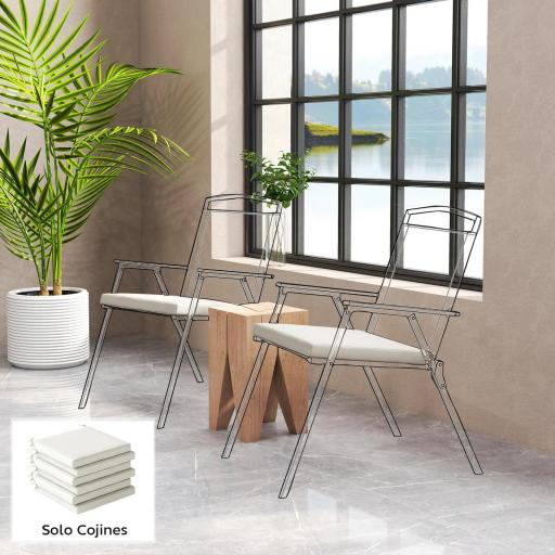 Juego de Cojines para Sillas de Comedor 46x42x7 cm 6 Piezas con Funda Lavable y Lazos, Impermeable y Anti-UV Crema [0]