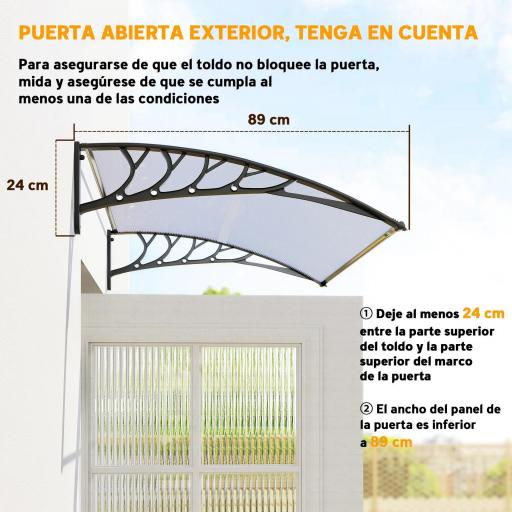 Tejadillo de Protección contra Sol y Lluvia Marquesina para Puertas de Exterior Marquesina de Techo Diseño Moderno Aleación de Aluminio Duradero 122x89x24 cm Transparente [6]