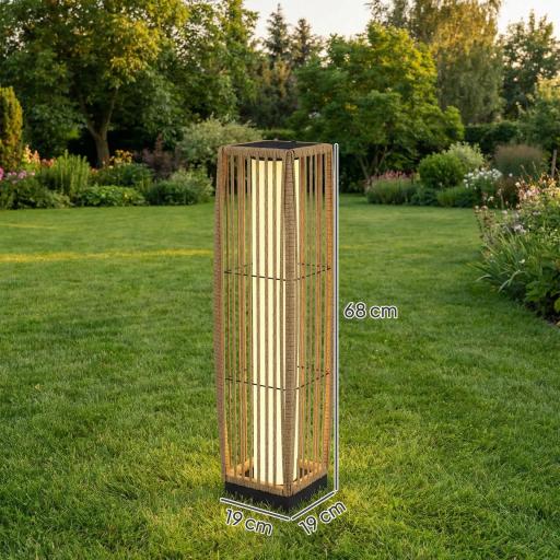 Linterna de Jardín de Ratán Farola Solar Exterior con Luces LED Encendido y Apagado Automático Impermeable IP44 Arena [1]