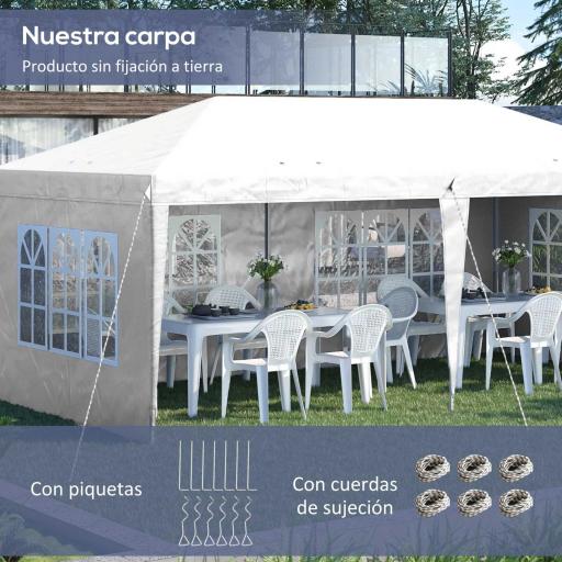Carpa Plegable 6x3 m con 4 Laterales Desmontables Cenador de Jardín con 4 Ventanas Visibles y Bolsa de Transporte Blanco [4]