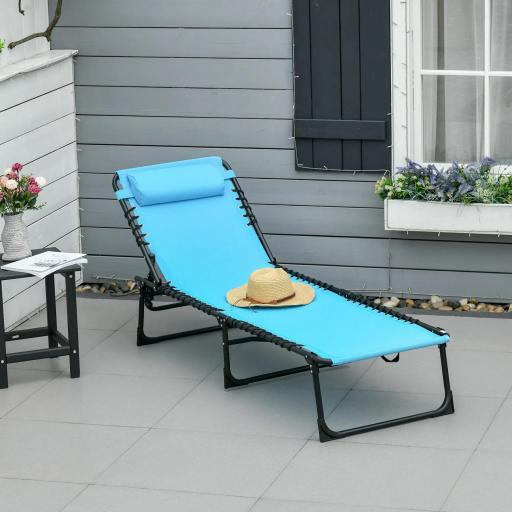 Tumbona Plegable, Tumbona Jardín Exterior Reclinable 4 Posiciones con Reposacabezas y Marco de Acero, Carga 120 kg, para Terraza, Piscina, Playa, 189x58x30 cm, Azul Claro [7]