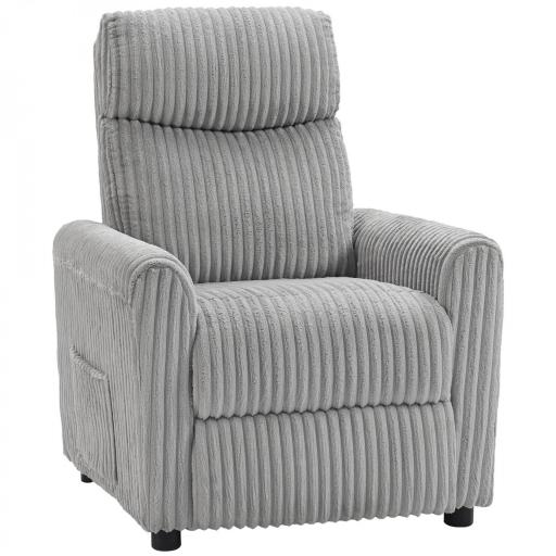 Sillón Relax Reclinable Manual Tapizado en Pana Instalación Rápida Reposapiés Acolchado Grueso Gris Claro [8]