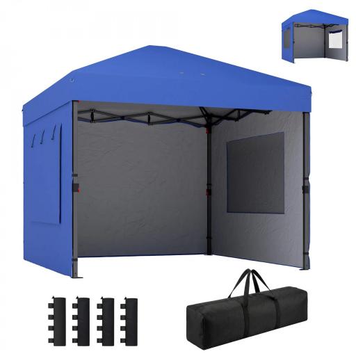 Carpa Plegable Pop-up 3x3 m con 3 Paredes 2 Ventanas Altura Ajustable UPF50+ Bolsa Transporte y Sacos de Arena Azul [8]