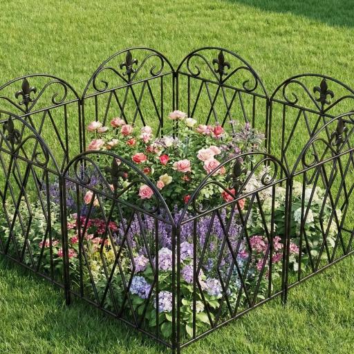 Set de 4 Vallas Metálicas de Jardín con Diseño Arqueado, 125x56 cm, Negro [6]