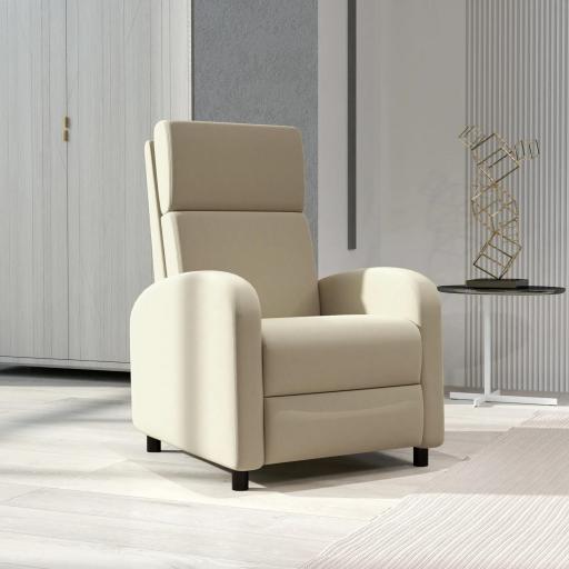 Sillón Relax Reclinable hasta 160° Sofá Reclinable Moderno con Reposapiés Soporta hasta 120 kg 64x86x102 cm Crema [7]