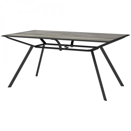 Mesa de Comedor de Exterior con Encimera Imitación Madera para 6 Personas con Estructura de Acero 160x90x73 cm Gris [10]