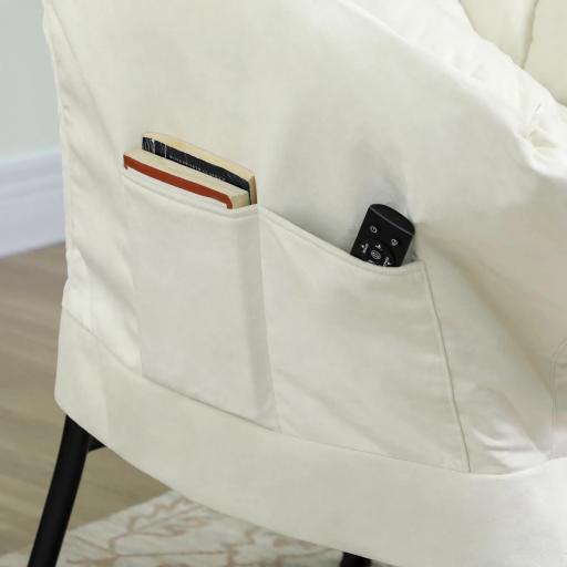 Sillón de Salón con Otomana Sillón de Relax con Bolsillos Laterales y Patas de Acero para Sala de Estar Dormitorio Crema [4]