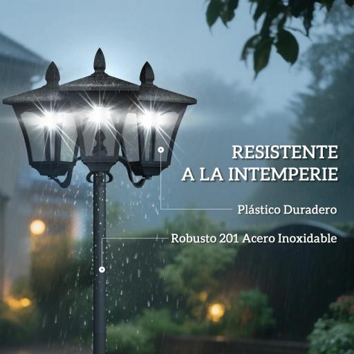 Farola Solar de Jardín con 3 Luces LED Impermeable IP44 Sensor de Noche Farol de Exterior 51,5x47x182,5cm Negro [3]