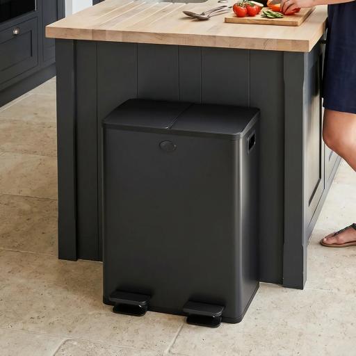 Papelera de Cocina de Acero Inoxidable con 2 Compartimentos 2x20L Pedal Tapas de Cierre Suave y Cubo Extraíble Negro [2]