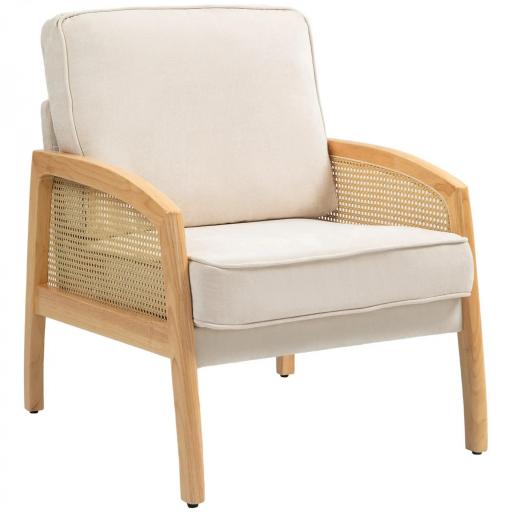 Butaca de Estilo Moderno con Apoyabrazos de Ratán Sintético Asiento de Espuma y Cojín Extraíble 67x75x88 cm Beige [9]