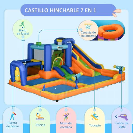 Castillo Hinchable Infantil con Tobogán Piscina Muro de Escalada Inflador y Bolsa de Transporte 430x420x200cm Multicolor [1]