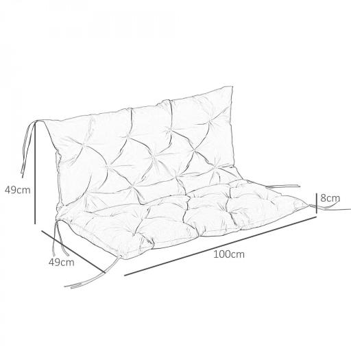 Cojín para Banco con Respaldo 100x98x8 cm de 2 Plazas con Cordones de Fijación para Jardín Terraza Balcón Exterior Negro [1]