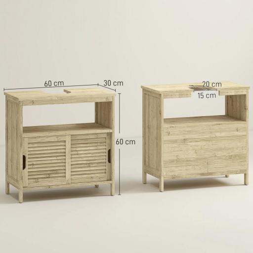Armario Debajo de Lavabo con Puertas Correderas de Lamas Compartimento Abierto Estilo Moderno 60x30x60 cm Natural [1]