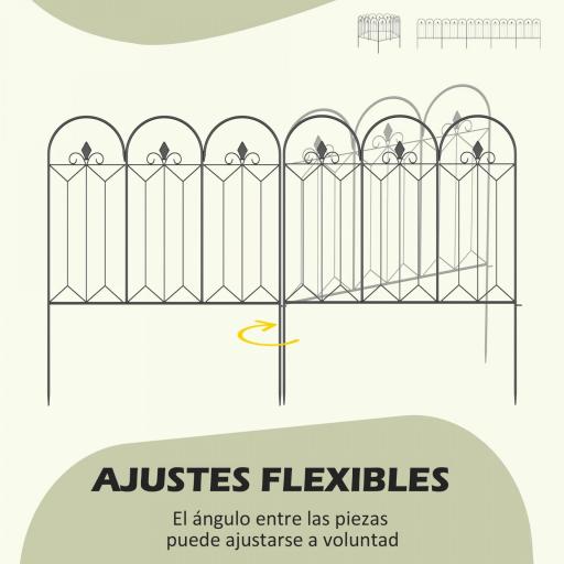 Set de 5 Vallas Decorativas para Jardín Metálicas 305x79,5 cm Combinación Libre Barrera para Animales Negro [5]