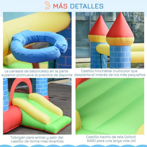 Castillo Hinchable para Niños con Tobogán Cama de Salto Inflador y Bolsa de Transporte para Interior y Exterior 280x260x210 cm Multicolor [4]