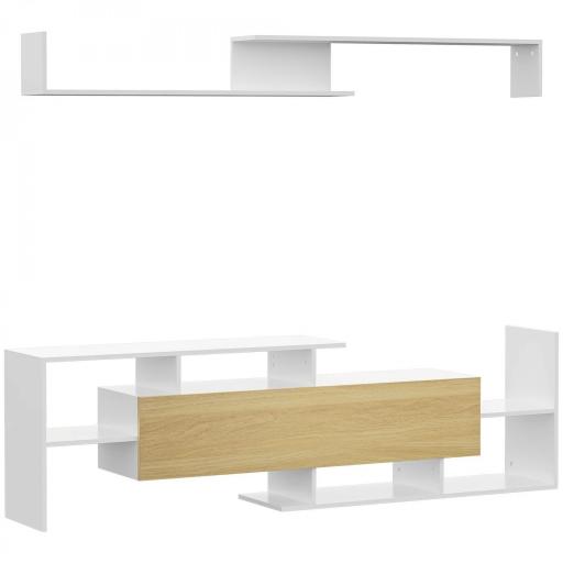 Mueble de Salón para TV Conjunto Muebles de TV 153,6x25x42cm y Estante de Pared 150x14,5x16,3cm Blanco y Natural [9]