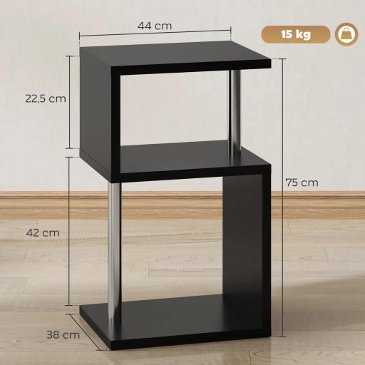 Mesa Auxiliar con Luz LED de 3 Niveles con Estantes y Estructura de Aluminio para Salón Dormitorio 44x38x75 cm Negro [3]