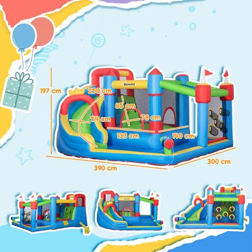 Castillo Inflable Infantil con Tobogán Cama de Salto Piscina Muro de Escalada Inflador 390x300x197 cm Multicolor [1]