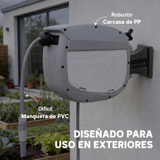 Carrete de Manguera Retráctil 10+1 m con Boquilla de 2 Modos Bloqueo Automático y Retracción Controlada Soporte Gris [6]