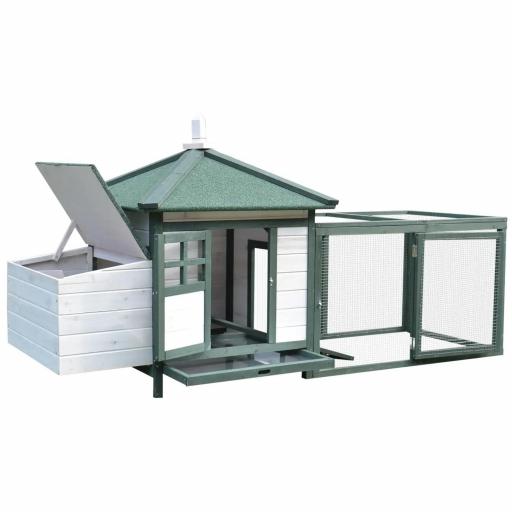 Gallinero de Madera Jaula para Gallinas de Exterior con Nido Bandeja Extraíble y Espacio para Correr 196x76x97 cm Verde [2]