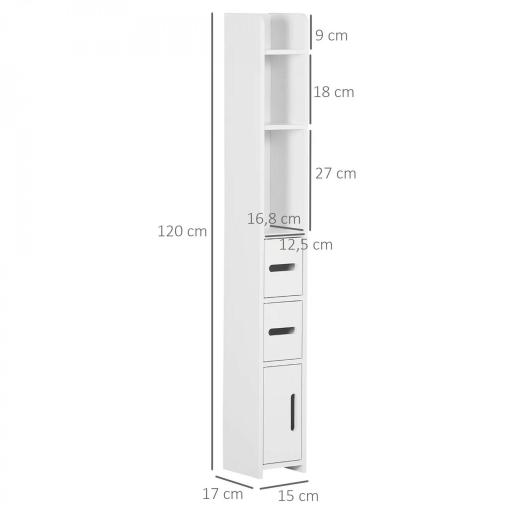 Columna Baño con 3 Puertas y 3 Estantes Mueble Auxiliar Alto de Estilo Moderno 15x17x120cm Blanco [1]