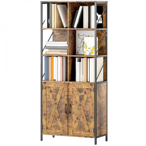 Estantería de Libros con 6 Compartimentos Abiertos y Estante Ajustable para Salón Oficina 75x34x172 cm Marrón Rústico [9]