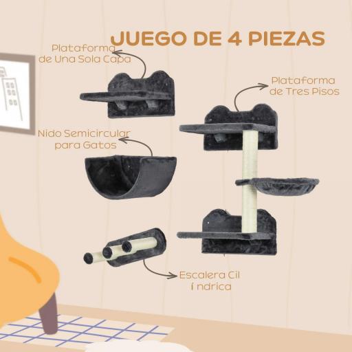 Juego de Escalada para Gatos de Pared Estantes para Gatos 4 Piezas Hamaca Nido Plataformas para Saltar Gris Oscuro [2]