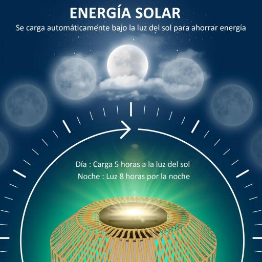 Lámpara de Jardín de Ratán Sintético con Luces LED Encendido y Apagado Automático Diseño Bohemio Ø30x55 cm Natural [4]