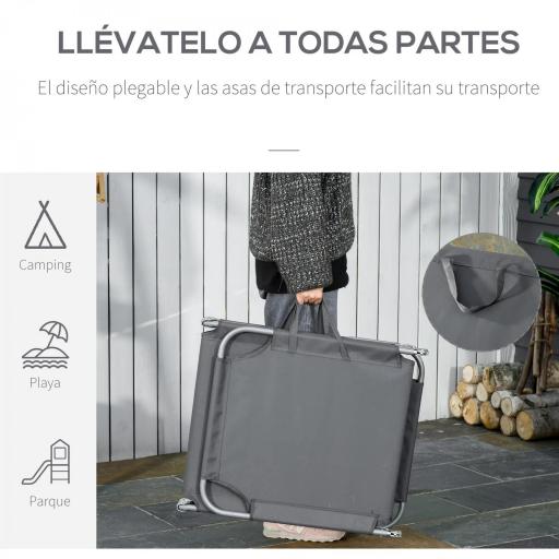 Tumbona de Jardín Plegable con Respaldo Ajustable en 5 Posiciones Carga 120 kg para Terraza Piscina 187x55x24 cm Gris [3]