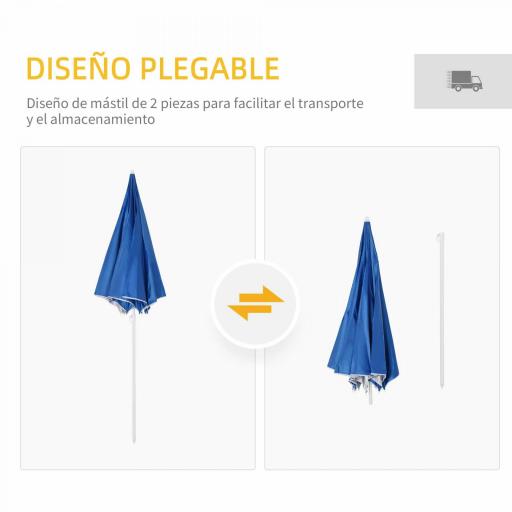 Parasol para Terraza con Panel Lateral Ø220x220 cm con Apertura Manual 8 Varillas de Acero y Bolsa de Transporte Azul [4]