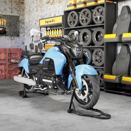 Caballete de Moto Carga 390 kg Soporte Delantero y Trasera Universal Elevador de Moto de Acero con Ruedas Negro [1]