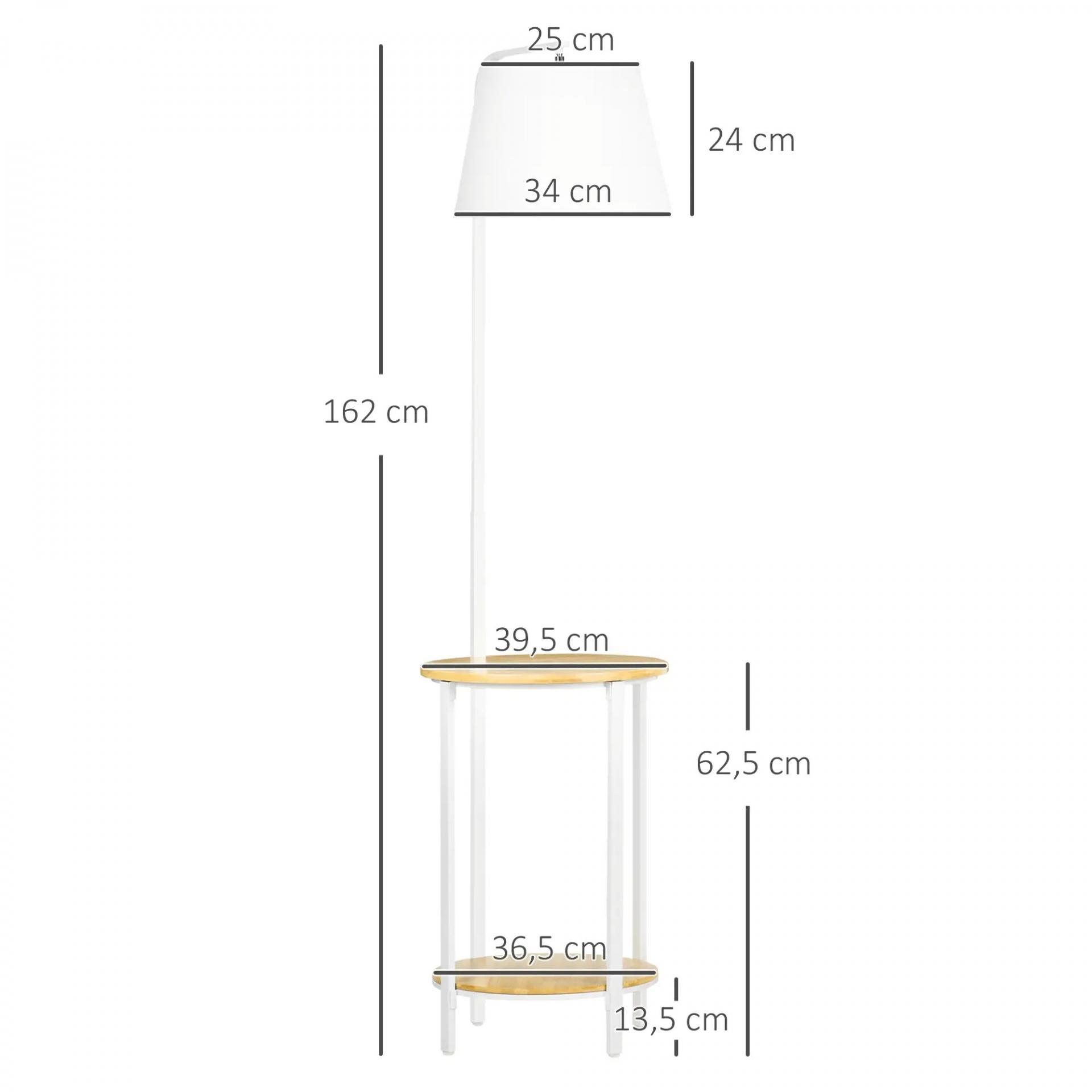 Lámpara de Pie Moderna con Mesita Pantalla de Lino Interruptor de Pie para Salón Dormitorio 43x39,5x162 cm Blanco