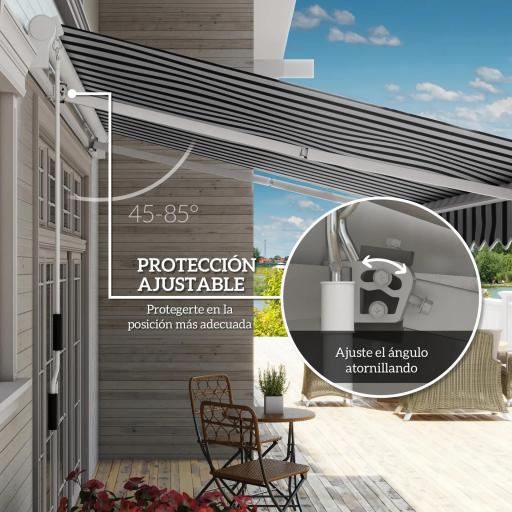 Toldo Manual Retráctil 395x245 cm Ángulo Ajustable Brazo Articulado Anti-UV e Impermeable Montaje a Pared Azul y Blanco [2]