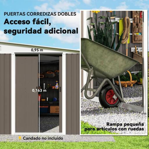 Cobertizo de Jardín 280x345x201 cm 8,9 m² para Almacenamiento de Herramientas con Puerta y 2 Ventanas Gris [5]