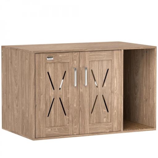 Mueble Arenero para Gatos 3 en 1 con Puertas Estera para Rascar y Compartimento 80x48x50,5 cm Marrón [9]