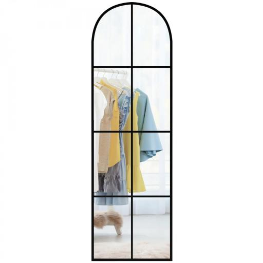 Espejo de Pared de Cuerpo Entero con Diseño Arqueado y Marco de Metal para Dormitorio o Recibidor 40x160 cm Negro [8]