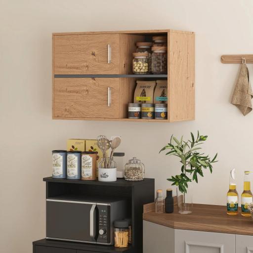 Armario de Baño de Pared con Compartimentos Abiertos y 2 Puertas Mueble de Baño Moderno 80x35x57,5 cm Natural [4]