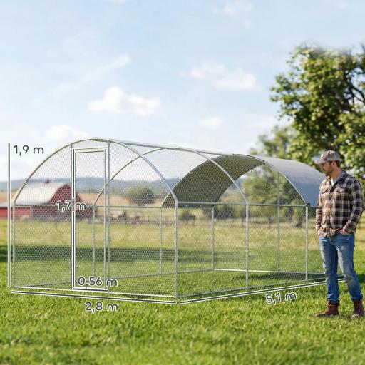 Gallinero para Exterior 2,8x5,1x1,9 m Cubierta de Tela Oxford Anti-UV Impermeable Pestillos para 15-24 Gallinas Plata [1]