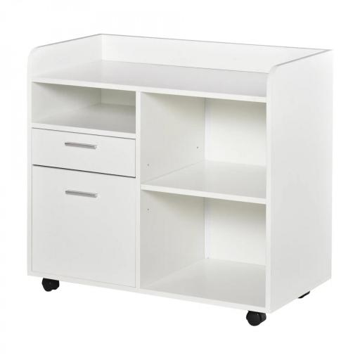 Armario para Impresora con 3 Compartimentos 2 Cajones para Archivos Estante Ajustable Ruedas 80x40x72 cm Blanco [2]