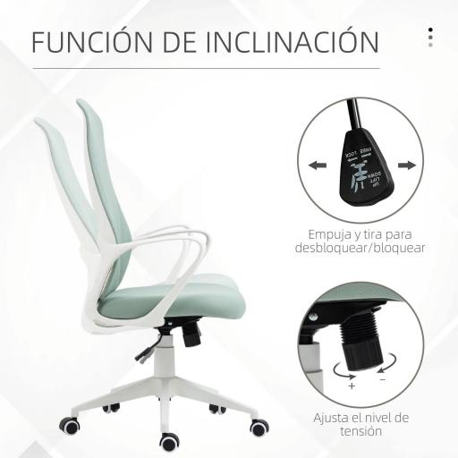 Silla de Oficina Giratoria Altura Ajustable con Reposabrazos Función de Basculante Respaldo Alto 62x56x110-119,5cm Verde [3]