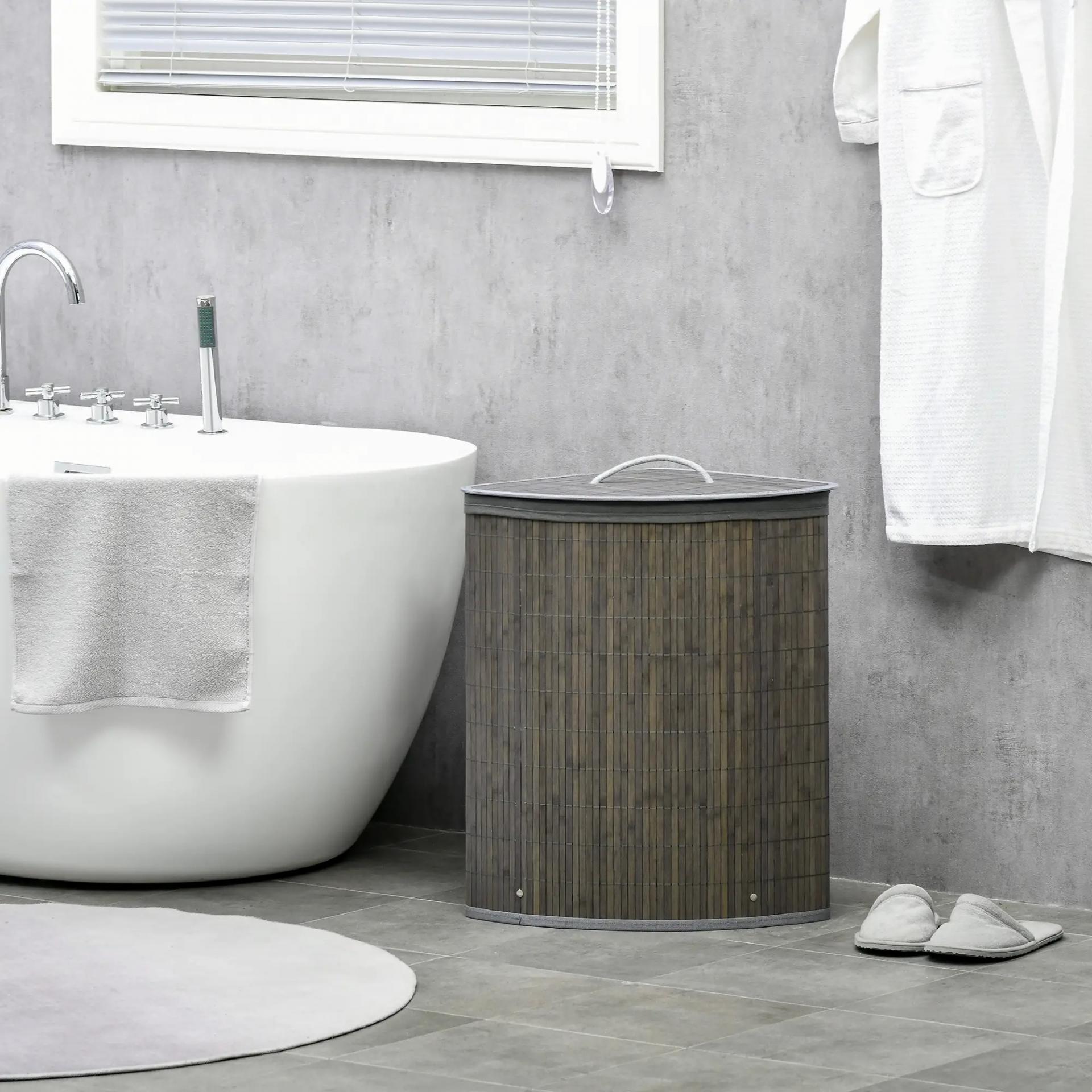 Cesto para Ropa Sucia de Bambú Capacidad de 55L Cesta para la Colada en Forma de Abanico 38x38x57 cm Gris