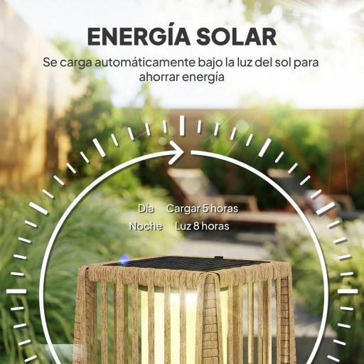 Linterna de Jardín de Ratán Farola Solar Exterior con Luces LED Encendido y Apagado Automático Impermeable IP44 Arena [2]