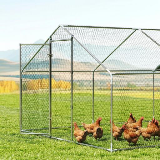 Gallinero para Exterior Grande de Acero Galvanizado 5,1x3x1,9 m 15,3 m² con Cubierta Tela Oxford y Cerradura Plata [5]