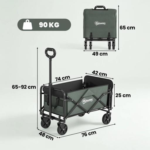 Carro de Jardín Plegable con Mango Telescópico Ajustable Puerta Trasera Expandible para Campaña y Compra Verde [1]
